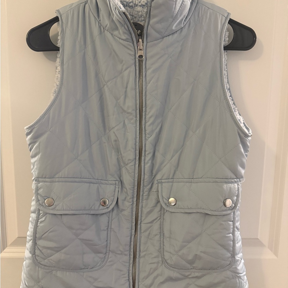 Francesca's Collections Blue Quilted Vest with High Collar